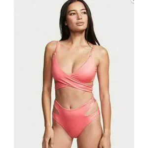 Victoria’s Secret Swim Wrap High‎ Waist Cheeky Bikini Bottom Metallic Pink